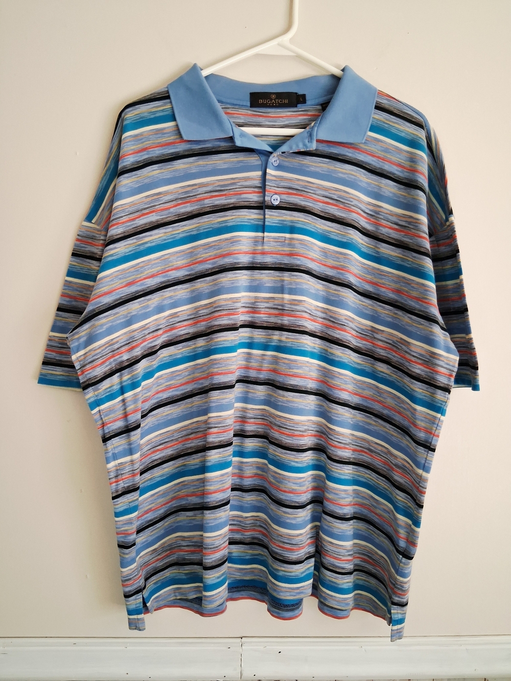 Bugatchi Multi Stripe Polo Mercerized Cotton Space Dye Knit Mens Large